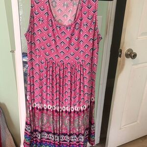 #18.  Reborn Pink and Blue Geometric Midi Dress
